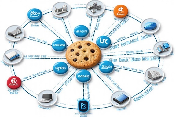 Illustration of interconnected digital networks, representing third-party data sharing and cookies